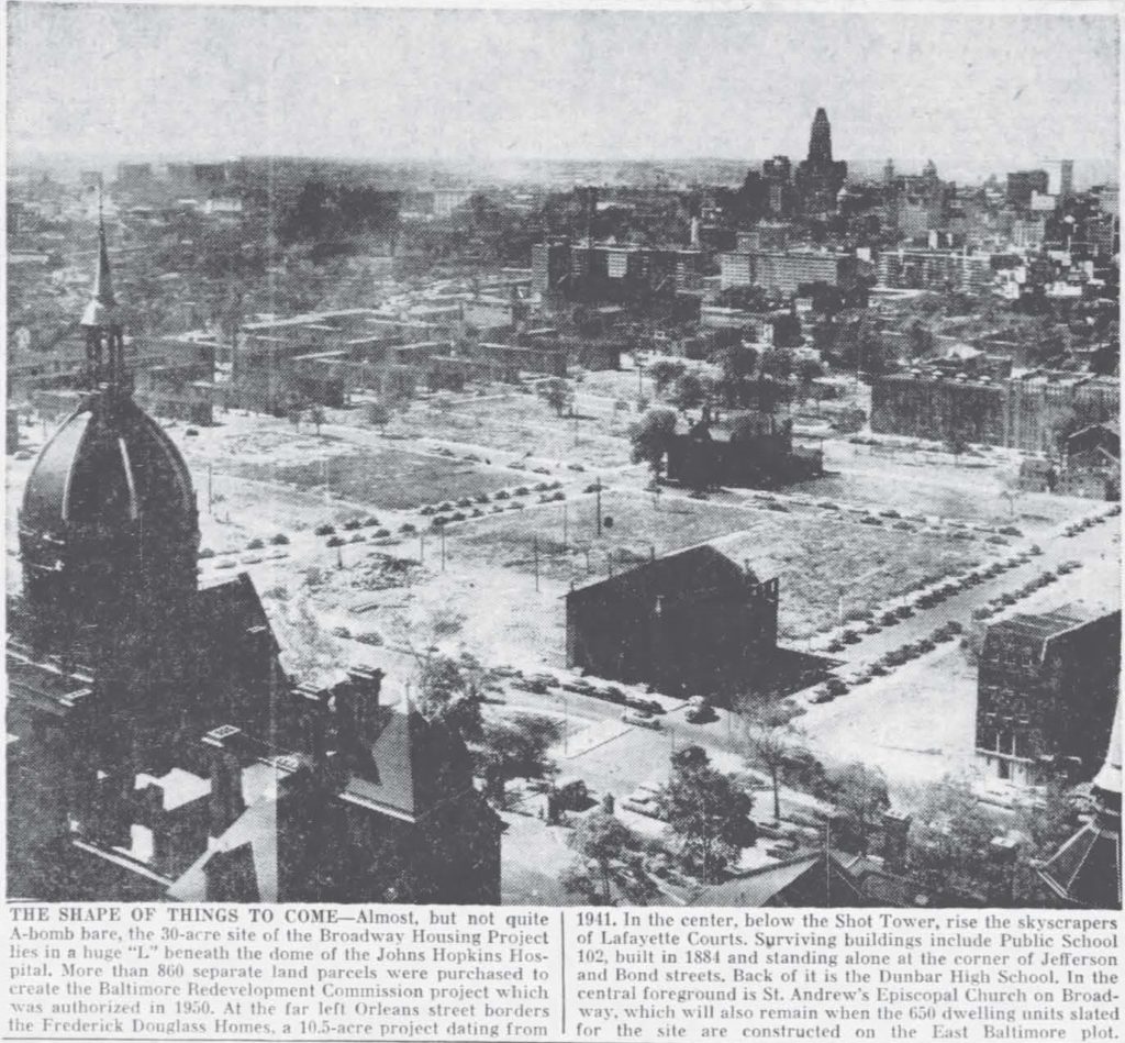 Photo of an article about the Broadway Renewal Area with aerial view